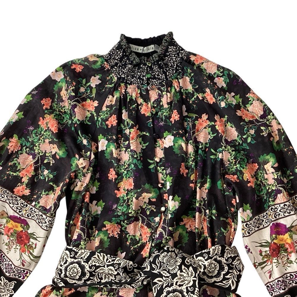 Alice + Olivia Janis Floral Mock Neck Mini Dress NWT Size 6 Event Party - Picture 5 of 13